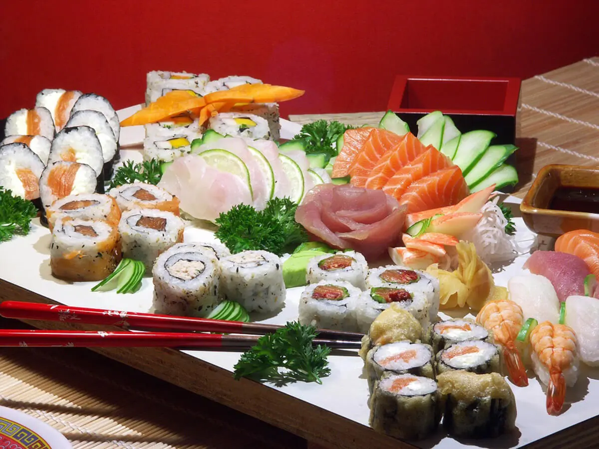 Premium Sushi Sashimi Platter showcases an extensive variety of sushi rolls and sashimi at Sumo Sushi Hibachi, a Japanese restaurant in Daytona Beach